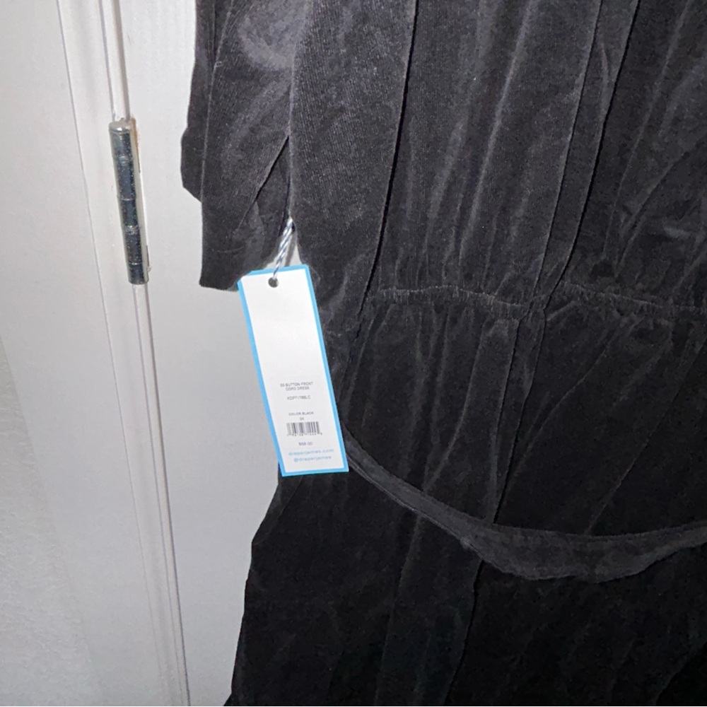 Draper James Black Midi Dress Size 3X NWT Tiered Skirt Ruffled Neck - Picture 12 of 14